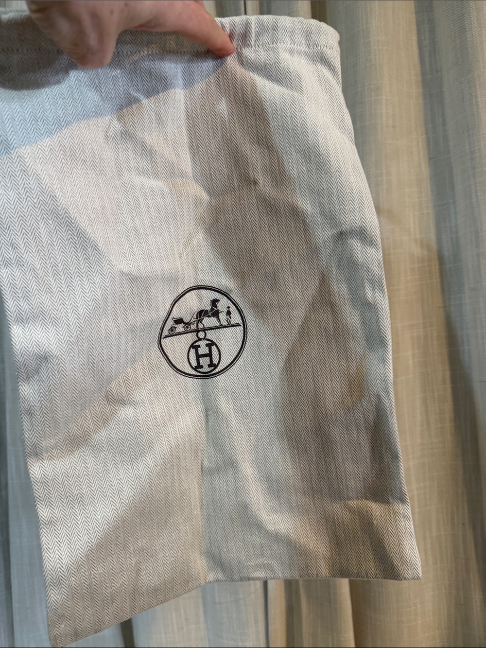 Hermes Cotton Dust Bag with Black Logo on Light Gray